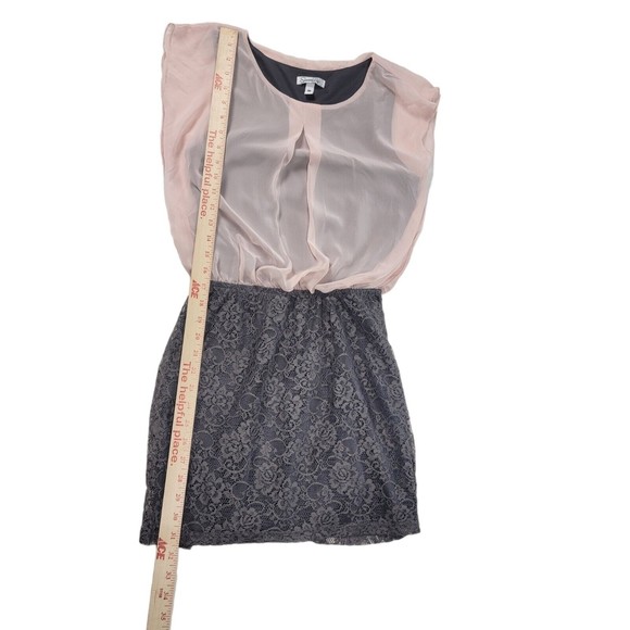 Speechless Mini Sleeveless Dress Blouson Top Sz M Skirt  Pink Chiffon Gray Lace - Picture 11 of 16